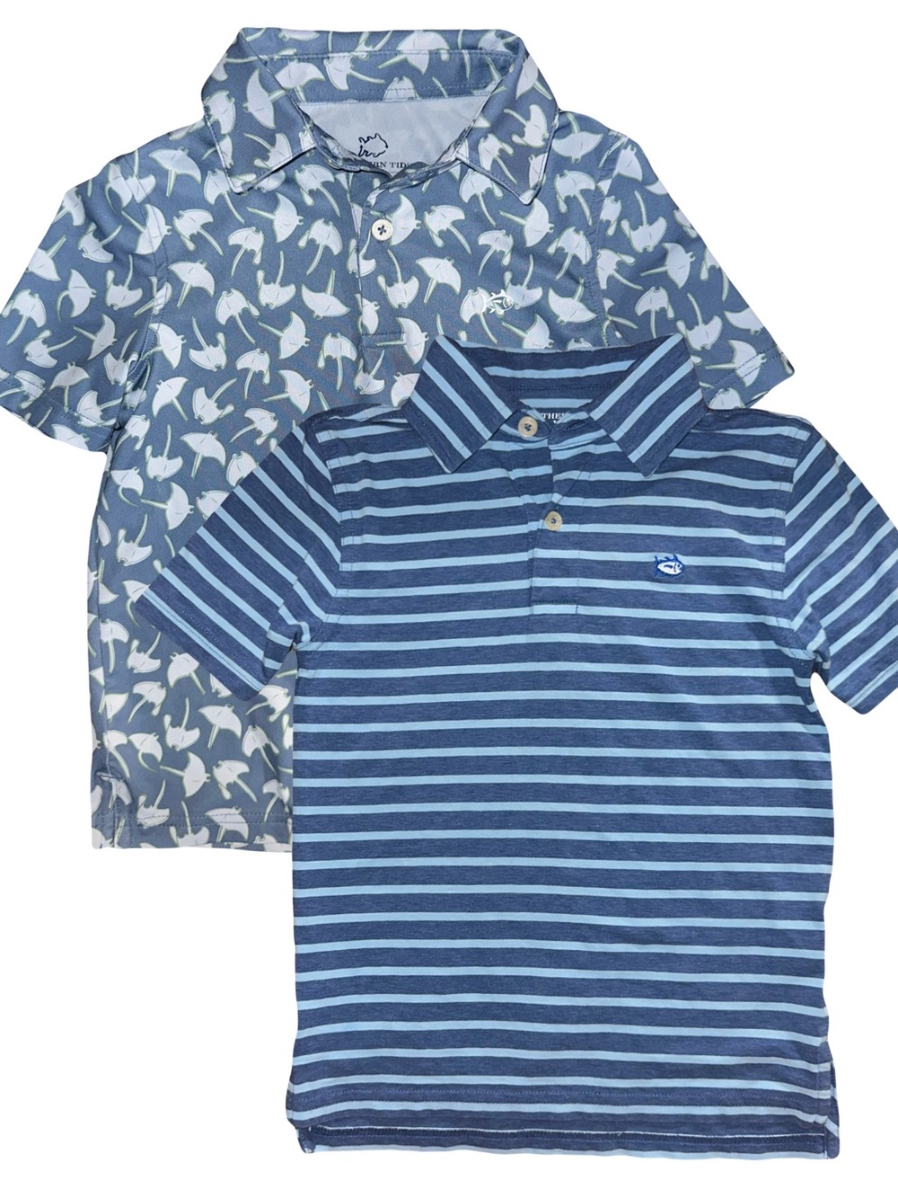 *SET OF 2* Southern Tide Boys Preppy Classic Polo Shirts Stripes Stingray XS